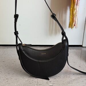 Black Crescent Leather Shoulder Bag
